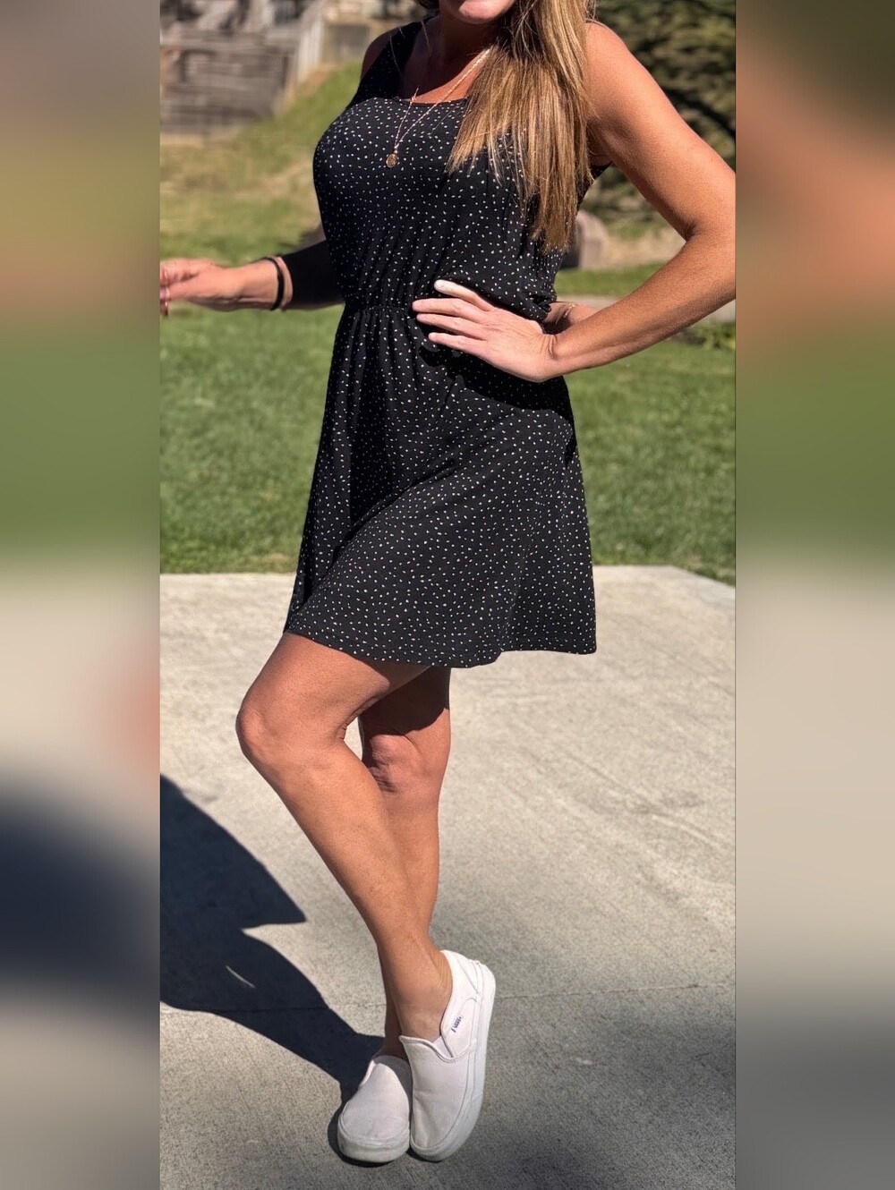 H&M Black & White Polka Dot Sleeveless Jersey Dress - Size Small